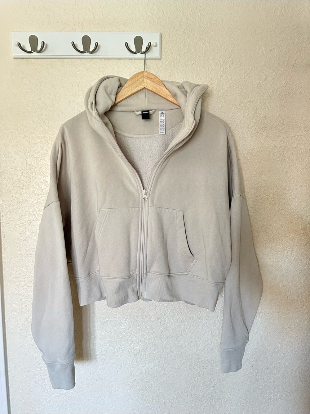 Adidas Cropped Light Beige Zip Hoodie